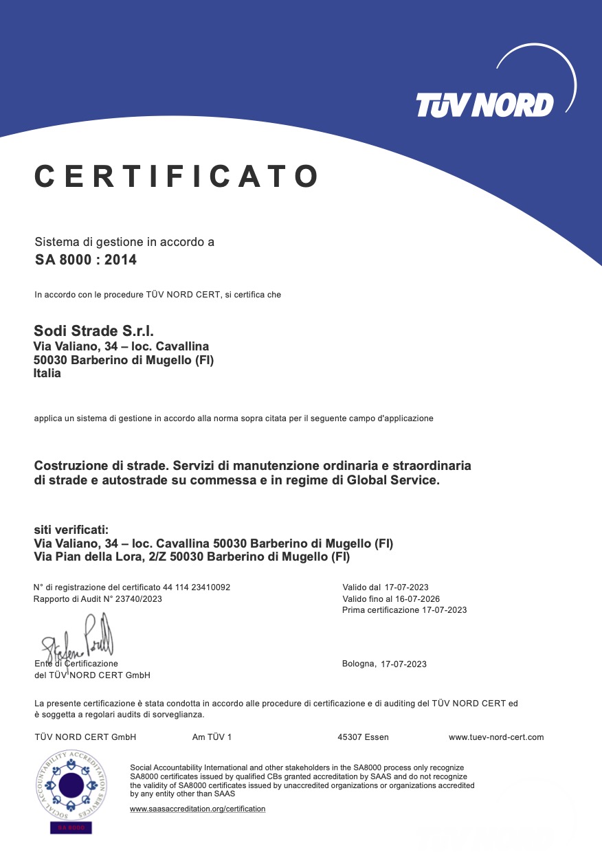 Immagine certificazione SA8000:2014